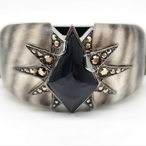 Alexis Bittar GENUINE FACETED ONYX + Swarovski Crystal Zebra Print Bangle